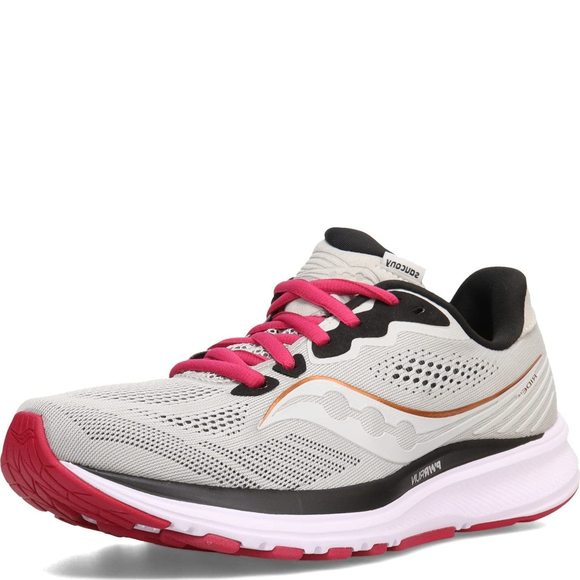 SAUCONY WOMEN'S RIDE 14 RUNNING SHOE, FOG/CHERRY, 7 WIDE - Picture 1 of 6